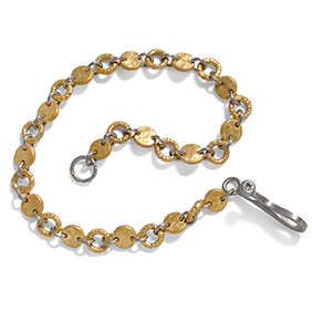 18ct gold and platinum hammered disc bracelet