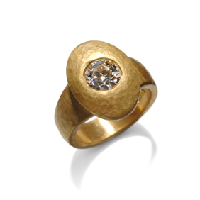 Gold oval old cut diamond ring