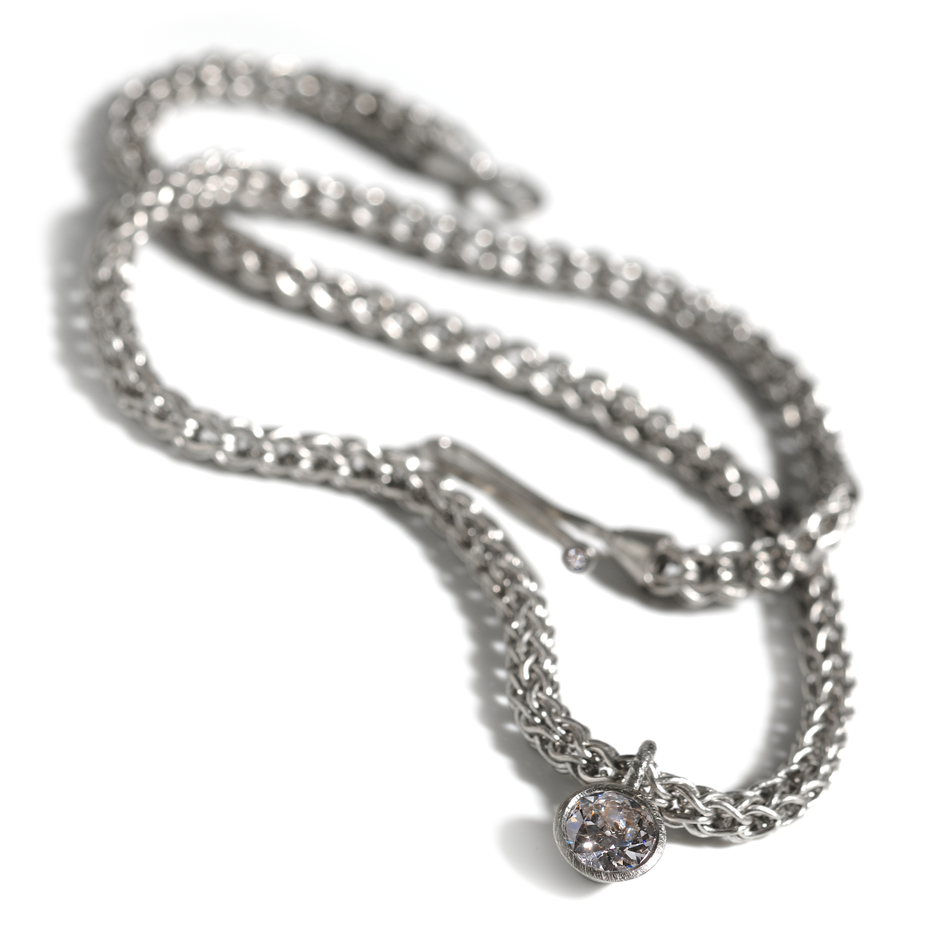 woven platinum chain diamond necklace