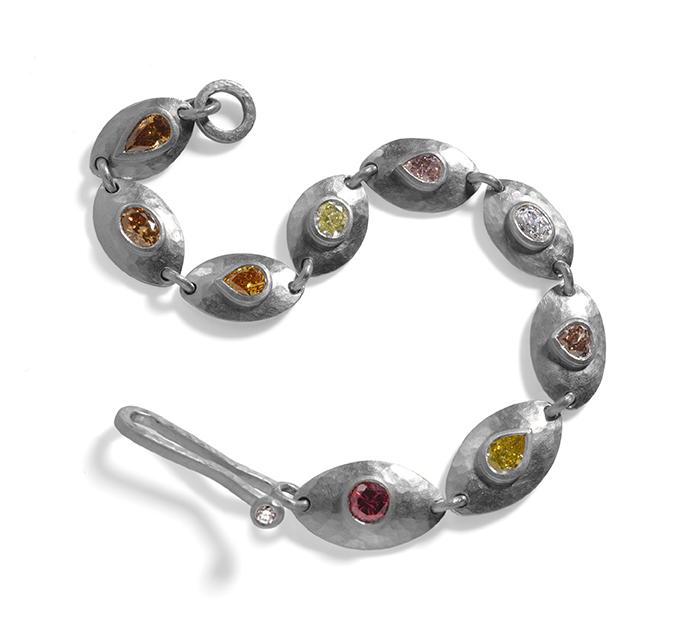 Platinum vivid natural coloured diamond bracelet