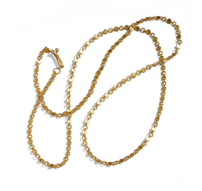 Long hammered disc necklace