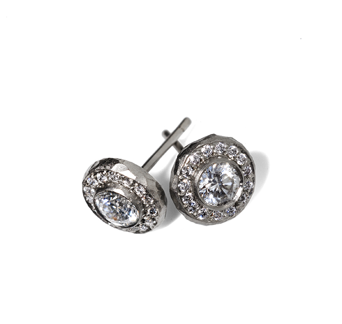 Platinum channel set diamond earrings